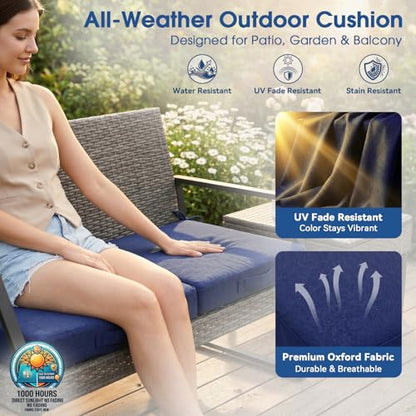 Outdoor Chair Cushions Set of 4, 19x19 Waterproof Patio Pads, Navy Blue | Fade resistant fabric with ties, handle and 3-inch foam for dining seats, decks, porches, gardens and hard seating - color: Navy Blue