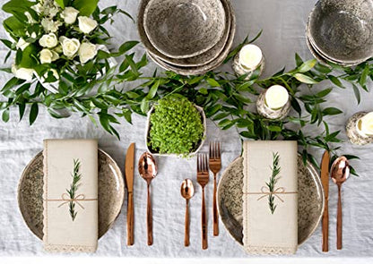 Ramanta Home Linen Cloth Napkins Set of 4, 20x20 Inches, Natural | Flax Lace Cotton Linen Reusable Decorative Scalloped Oversized Dinner Napkins with Mitered Corners for Weddings, Everyday Use