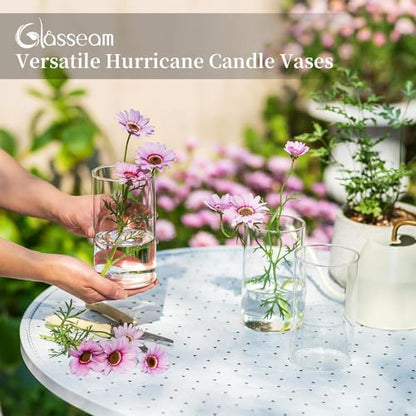 Glasseam Cylinder Vases for Centerpieces, 6Pcs Clear Glass Vase for Flowers | Hurricane Pillar, Floating Candle Holder, Modern, Small Home Decorations, Table Centerpieces, Wedding, Party, 6In - size: 6In