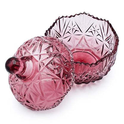 Crystal Glass Candy Snack Barrel Storage Jar Embossed Luxury Cookie Buffet Canister With Lids Jewelry Box Jar Biscuit Containers（Crown-Purplish-Red） - color: Crown-Purplish-Red