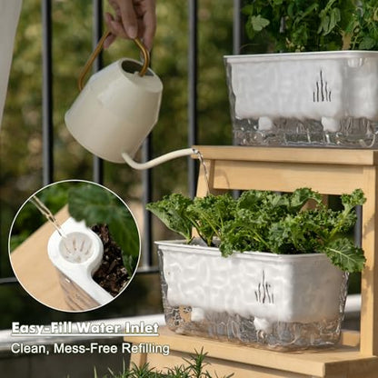 Self Watering Pots for Indoor Plants, 2 Packs Window Boxes Planters Rectangle Self Watering Planter 11 in Rectangular Clear Plant Pots Long Herb Windowsill Planter Flower Box Succulent Planters