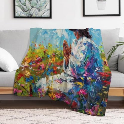 Jesus in Wildflower Field 02 Flannel Blankets Fleece Soft Throw Lightweight Plush Gifts for Couch, Bed, Cozy Sofa Plush, Chair, Lovers 50x60in(125x150cm) - color: Style-11, size: 50x60in(125x150cm)