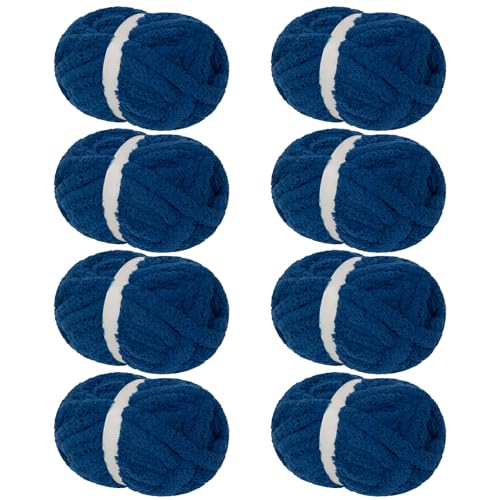 Franel Navy Blue Chunky Chenille Yarn for Hand Knitting Blanket (8 Pack, Total 64oz) - Shed-Resistant Fluffy Jumbo Yarn for Crocheting, Super Bulky Big Yarn for DIY Throw, Pre-Wound & Tangle-Free - color: 21