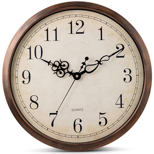 Bernhard Products Vintage Brown Wall Clock Silent Non Ticking 18 Inch Extra Large Quality Quartz Battery Operated Round Decorative Easy to Read for Home Kitchen Living/Dining Room Bedroom Office - color: Vintage, size: 18 Inch
