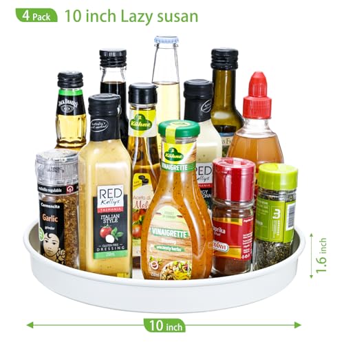 Amolliar Lazy Susan Organizer, Metal Rotating Turntable(White 10" 4 Pack) | Lazy Susans for Cabinet, Kitchen, Fridge, Pantry Storage, Tray for Household Purpose, Spice Rack Condiment, Under Sink - size: White 10'' 4Pack