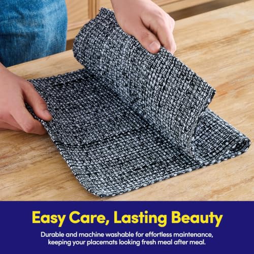 Sweet Home Collection 100% Cotton Placemats for Dining Room Rectangle Two Tone Woven Fabric 13" x 19" Soft Durable Table Mat Set, Set of 6, Black - color: Black, size: Rectangle 13" x 19"