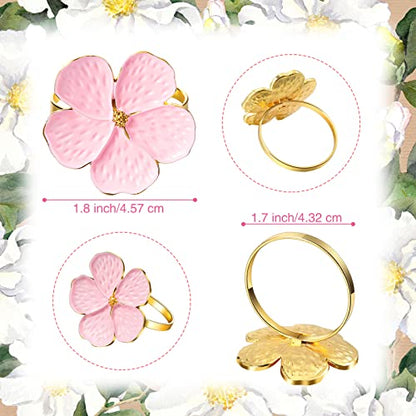 Patelai 12 Pcs Pink Gold Flower Napkin Rings Holders for Wedding | Decorative Metal Serviette Holders, Elegant Floral, Banquet Dinner Table Decor, for Christmas Baby Shower Birthday Fall Party