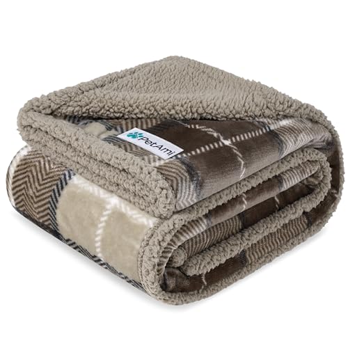 PetAmi Waterproof Dog Blanket for Medium Large Dog Pet, 60x40, Plaid Taupe | 460 GSM Sherpa Fleece Reversible, Pee Proof Cat Throw, Furniture Protector Cover for Couch Bed Sofa Kennel, Washable, Large - color: Plaid Taupe, size: Large 60 X 40 Inches