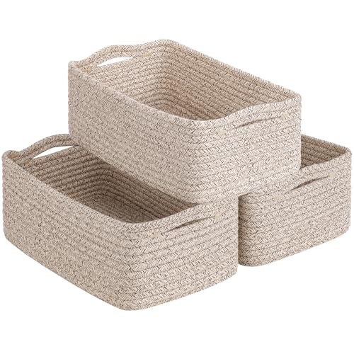 Goodpick 3Pack Rope Storage Baskets for Shelves Organizing, 11 x 7 x 4.5 in | Woven Baskets for Closet Fit Bedroom Lving Room, Small Baskets for Gift Empty, Dog Toy Basket for Pets, White & Brown - color: White & Brown, size: Small (11"L x 7"W x 4.5"H)