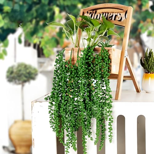 6pcs Fake Hanging Succulents Plants,Faux String of Pearls Plant | Artificial Greenery Decoration for Wall, Diy Filler,Backdrop, Garden, Indoor and Outdoor