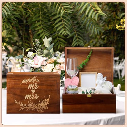Large Wooden Wedding Keepsake Box with Lid,Mr&mrs | 12 x 9 x 5.5 Inch Memory Storage, Engagement Gift for Couples Newlyweds, Bridal Shower Organizer, Photo Jewelry Holder - style: Mr&Mrs
