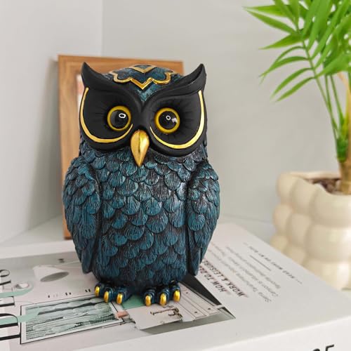 Oinas Owl Figurines Resin Statue Home Decor Sculptures Ornament for Bookshelf Living Room,Housewarming Gift - color: 2502-blue Gold