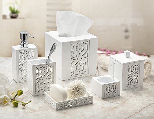 Mirror Janette White Square Resin Tissue Box Cover with Bottom Slider
