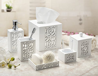 Mirror Janette White Square Resin Tissue Box Cover with Bottom Slider