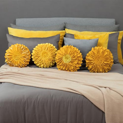 JWH Handmade 3D Sunflower Throw Pillow Cover, Golden Yellow, 14 Inch | Decorative Round Cushion, Floral Accent, Bed Living Room Couch Pops