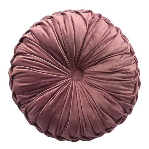 Teieas Round Throw Pillow Velvet Home Decoration Pleated Round Pillow Blush | Round velvet decor throw pillow,soft boho circle pillow cushion,for couch,chair,bed,car,sofa - color: Blush