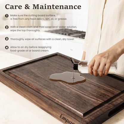 Empune Black Walnut Wood Cutting Boards for Kitchen Wooden Cutting Board with Handle, Chopping Board with Built-in Juice Groove & Well, Heavy-duty Charcuterie Board Butcher Block, 16.5x11.8x1.4 Inches - color: Black Walnut