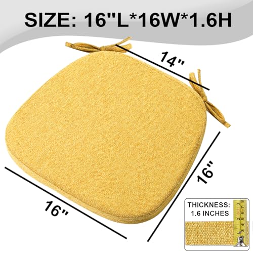 SINOSSO 1 Pack Memory Foam Chair Cushions for Dining Chair, Friendly Woven Fabric 16" U-Shape Comfortable Kitchen Chair Pad, Removable Slip Resistant Seat Cushion (1 Piece, Yellow) - color: Yellow