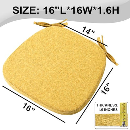 SINOSSO 1 Pack Memory Foam Chair Cushions for Dining Chair, Friendly Woven Fabric 16" U-Shape Comfortable Kitchen Chair Pad, Removable Slip Resistant Seat Cushion (1 Piece, Yellow) - color: Yellow