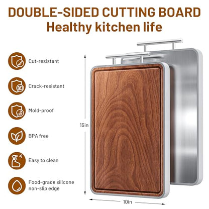 Titanium Cutting Boards For Kitchen,Ebony Wood Cutting Board,Double Sided Metal Chopping Board With Handle And Juice Groove, Idea Kitchen Appliances For Meat And Charcuterie