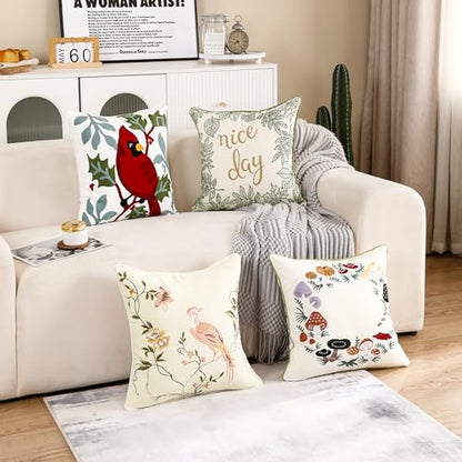 Embroidered Throw Pillow Covers 18x18 Set of 2 Mushroom | Durable Fabric,Square Pillow Cover,Boho Decorative,Hidden Zipper,Aesthetic Design,Ideal Gift,Machine Washable - color: Mushrooms