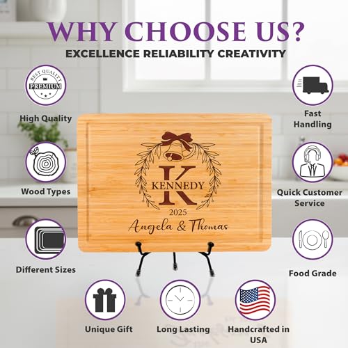 Personalized Cutting Board, Wedding Gifts for Couples 2026, Custom Engraved Unique Present with Names & Date, Unique Holiday, Bridal Shower, Engament, Christmas,Housewarming, Anniversary & Newlyweds