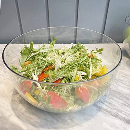 Large Acrylic Salad Bowls and Serving Bowls, Great for Serving Salad, Popcorn, Chips, Dips, Condiments, Break-Resistant Set of 2, Clear 135 oz