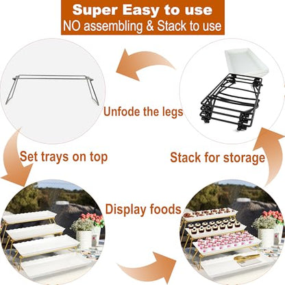 KAQAHIDO Extra Large 4 Tier Serving Tray Set, 34x22x10 inch Wave Edge Melamine Dessert Table Display Set, Tiered Trays Stand for Party Buffet Entertaining, Black and White - color: Black