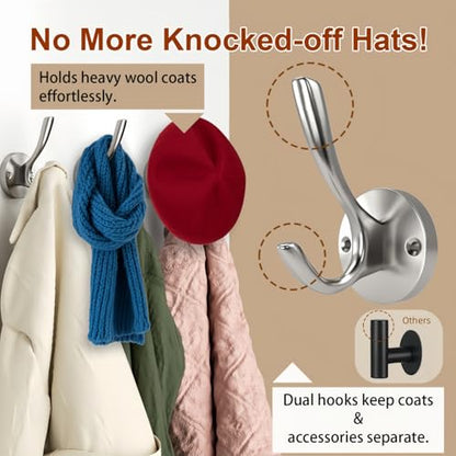 Towel Hooks for Bathrooms Silver Wall Hooks 2 Pack Brushed Nickel Coat Hooks Heavy Duty Towel Wall Hooks for Coats Robes Hats Bath Entryway Cubicle Kitchen Screw in Brushed Nickel Towel Hooks - color: Silver