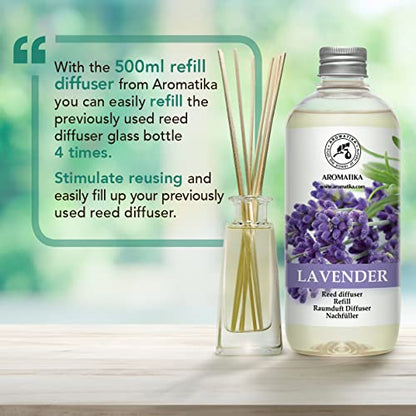 Lavender Reed Diffuser Refill 17 Fl Oz - 500ml - Lavanda Refill - Wardrobe Freshener - Home Fragrance Oil - Air Freshener - Aromatherapy - Essential Lavender Oil Diffuser - Diffuser Refill