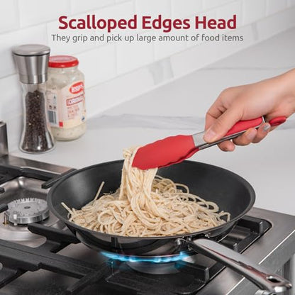 U-Taste 600ºF High Heat 7in Silicone Kitchen Tong and 600ºF Heat Resistat Spatula Spoon Flexible Silicone Cooking Scoop Spoonula (Red)