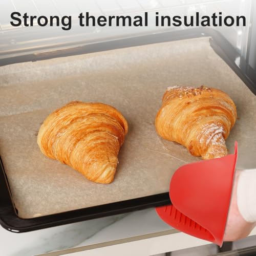 2 PCS Mini Silicone Oven Gloves Heat Resistant Cooking Pinch Mitts Potholder for Kitchen Cooking & Baking (Red) - color: Red