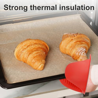 2 PCS Mini Silicone Oven Gloves Heat Resistant Cooking Pinch Mitts Potholder for Kitchen Cooking & Baking (Red) - color: Red