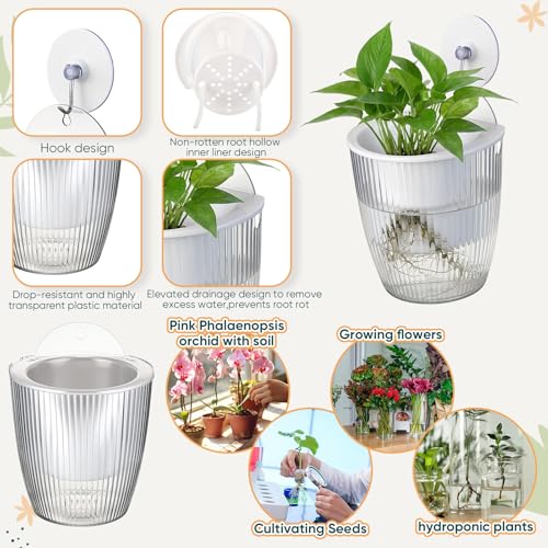 Hushee 4 Set Window Hanging Propagation Stations with Suction Cups Plastic Propagation Vases Propagated Plant Holder Wall Pots for Indoor Plants Office Home Garden Decoration Lover Gift (Clear) - style: Clear