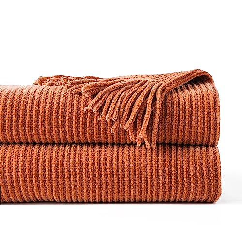 BATTILO HOME Rust Orange Throw Blanket for Couch, 60"x80" | Soft Chenille Throw Blanket with Tassels for Fall Decor, Fall Throw Blanket for Home Decoration - color: Chenille-caramel, size: 60 x 80 in.