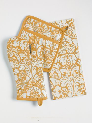 DII Cotton Dish Towel Set Damask Print, 18x28, Mustard, 2 Count - color: Mustard, size: Dishtowel, 18x28"