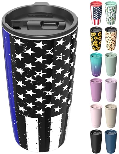 TILUCK 20 oz Insulated Coffee Tumbler with BPA-Free Lid | Travel Coffee Mug, Dishwasher Safe, Cup Holder Friendly, Double-Wall Vacuum Insulation for Hot & Cold Drinks, BlackFlag - color: BlackFlag, size: 20 Ounces