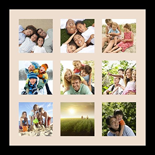 ArtToFrames Collage Photo Frame Single Mat with 9-5x5 Openings with Satin Black Frame and Alabaster mat. - color: 9 - 5x5 - (2148), size: Alabaster