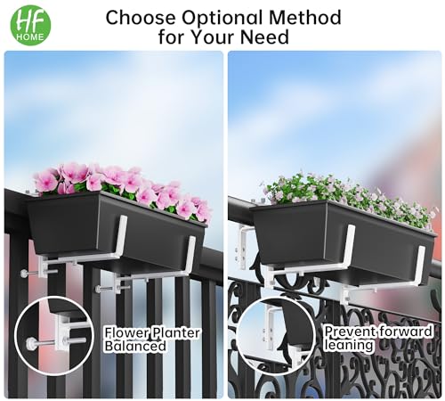HFHOME Set of 4 Adjustable Window Planter Box Brackets, White Brackets for Window Boxes Planters, Planter Shelving with Adjustable Size The Width of The Bottom of The Planter Box (Patent Registered) - size: Set of 4 - White