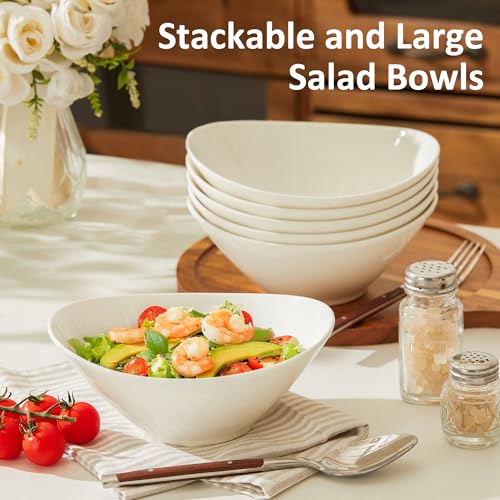 Teocera 7 Inch Salad Bowls Set of 6, 18 oz Large Soup Bowls– Microwave & Dishwasher Safe, for Pasta, Snacks, White - color: White, size: 18 Ounce