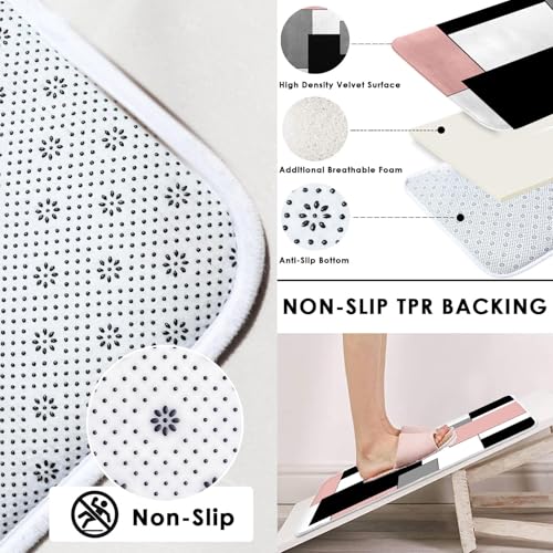 Bathroom Sets with Shower Curtain and Rugs, 4 Pcs, Geometric Pink | Checkered Modern Abstract Bathroom Decor Set with Toilet Lid Cover, Non-Slip Bath Mats and 12 Hooks - color: Abstract Geometric Pink