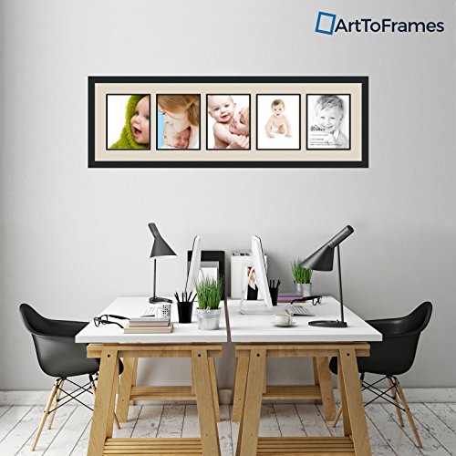 Art to Frames Double-Multimat-563-844/89-FRBW26079 Collage Photo Frame Double Mat with 5 - 8x10 Openings and Satin Black Frame - color: Seaside, size: 5-8x10