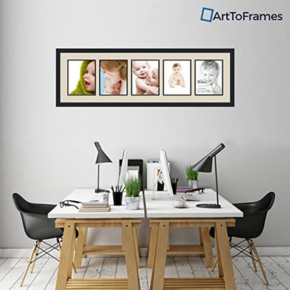 Art to Frames Double-Multimat-563-844/89-FRBW26079 Collage Photo Frame Double Mat with 5 - 8x10 Openings and Satin Black Frame - color: Seaside, size: 5-8x10