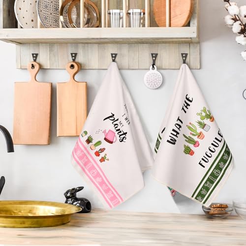 Gifts for Plant Lovers Women, Plant Lady Mom Gift, Funny Kitchen Towels for Women, Best Friend Birthday Housewarming New Home Gifts, Cute Kitchen Hand Towels Dish Cloths(16×24 Inches Set of 2) - color: Succulent