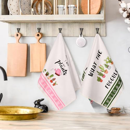 Gifts for Plant Lovers Women, Plant Lady Mom Gift, Funny Kitchen Towels for Women, Best Friend Birthday Housewarming New Home Gifts, Cute Kitchen Hand Towels Dish Cloths(16×24 Inches Set of 2) - color: Succulent