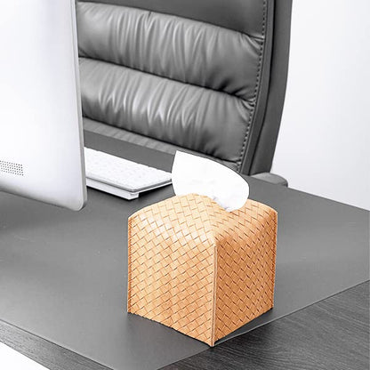zoocatia Tissue Box Cover PU Leather Tissue Holder Square Facial Tissue Case Facial Paper Organizer Dispenser for Bathroom, Vanity Countertop, Tabletop, Car, Khaki | PU Leather，Easy to Fill, Easy Clean, Decorative Cube Tissue Box Holder for Office, Bathro