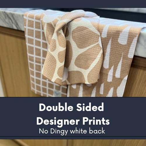 Kitchen Towels, Dish Towels for Kitchen, 3 Pc Kitchen Towel Set | Microfiber Waffle Towels, 16 x 26 inches, with Hanging Loops, Reusable Tea Towels, Cute Kitchen Towels - 3 Pack - color: Tan