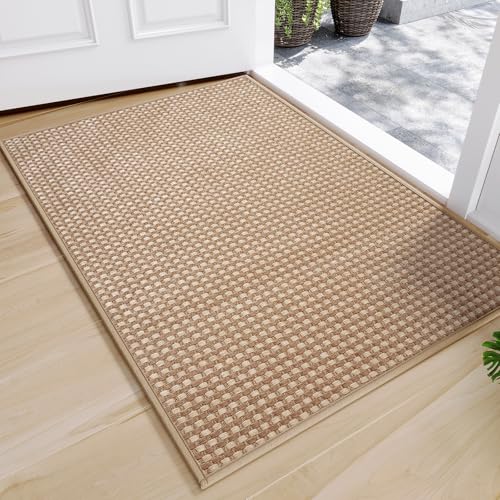 Door Mat Indoor Entrance Front Entry Mats,17''x30'',Brown | Interwoven Design Absorbent Dirt Resist Non Slip Indoor Low-Profile Welcome Mats Doormat for Kitchen,Hallway,Laundry Room - color: B Grid Brown, size: 17''x30''