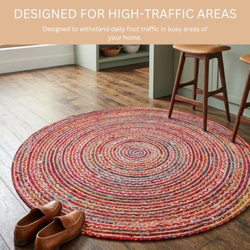 WeWove Hand Woven Area Rug 6 Feet Round - Jute Cotton Area Rug Rustic Farmhouse Boho Accent Rug for Living Room Bedroom Kitchen Dorm Entryway Hallway - Handcrafted Floor Rug - size: 6' (Round)