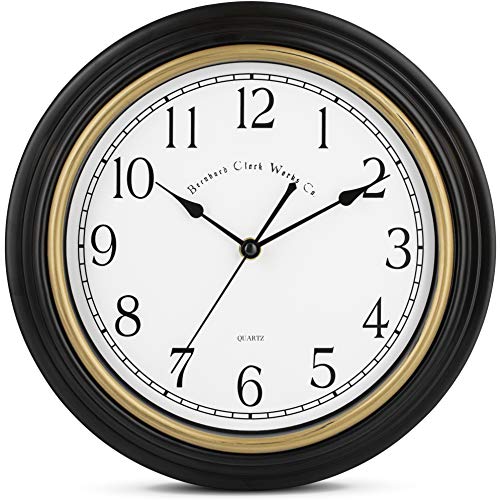 Bernhard Products Decorative Black Wall Clock 12 Inch Silent Non Ticking Battery Operated Vintage Elegant Retro Clocks for Living Room Decor, Kitchen Office Dining Room Bedroom School Classroom - color: Classic Black